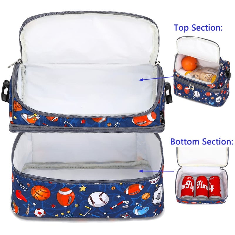 FlowFly Double Decker Cooler Insulated Lunch Bag Large Tote for Boys, Girls, Men, Women, With Adjustable Strap, Football - Image 4